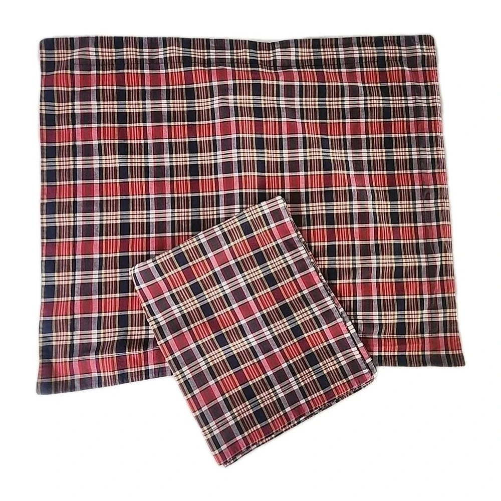 VTG 2/Ralph Lauren Kennebunkport Madras Tartan Plaid Standard Shams Red Navy VGC